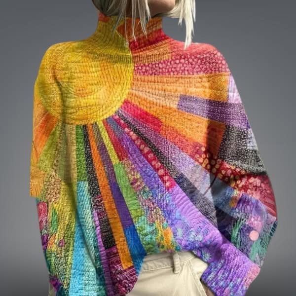 Soléa - Barevný Umělecký Sluneční Pletený Svetr
