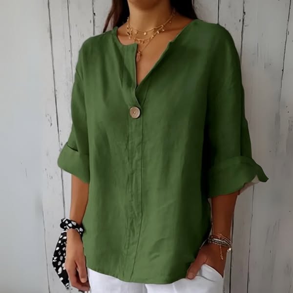 Ninon - Linned Bluse med V-Hals