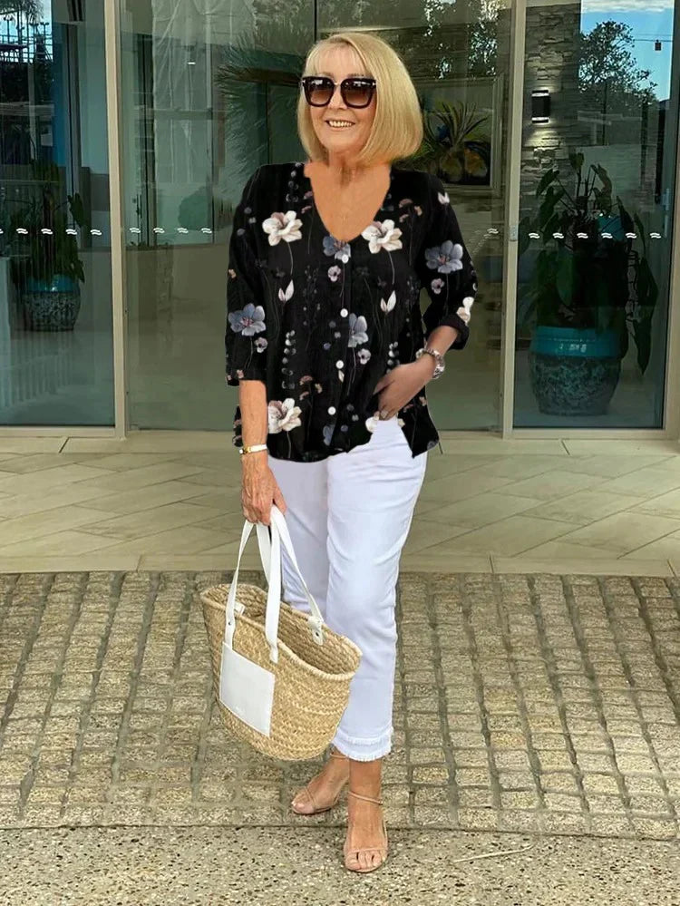 Marieta - Blomstret Lin Chemisier Sæt