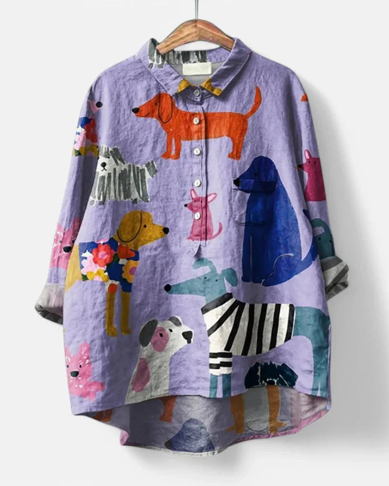 Shun - Kunstnerisk Dyreprint Bomuldsbluse