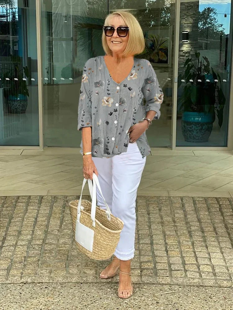 Marieta - Blomstret Lin Chemisier Sæt