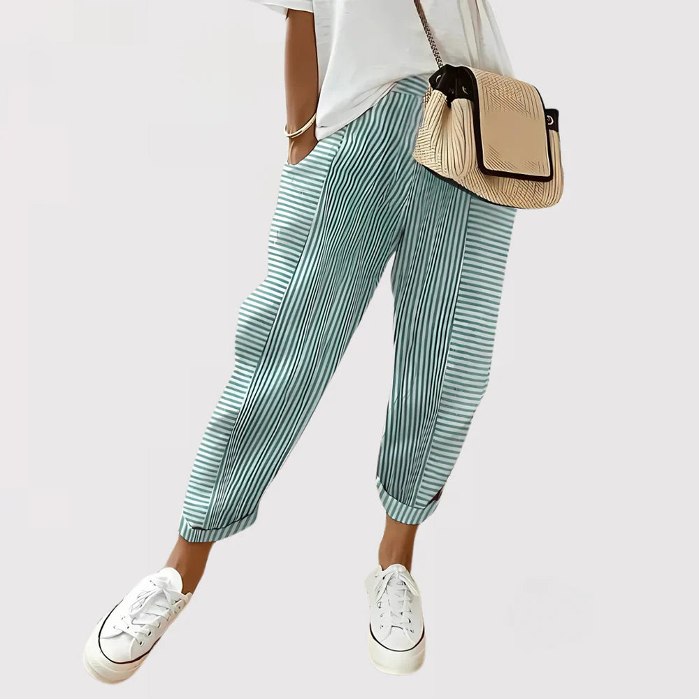 Glenda - Stribede Sommer Bukser i Hør