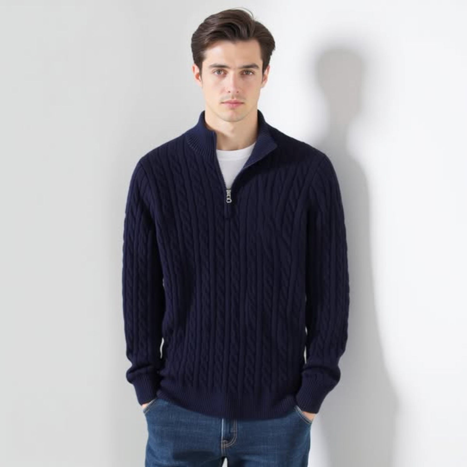 Jurgen - Zvrásnený Sveter so Zipsom a Vysokým Golierom