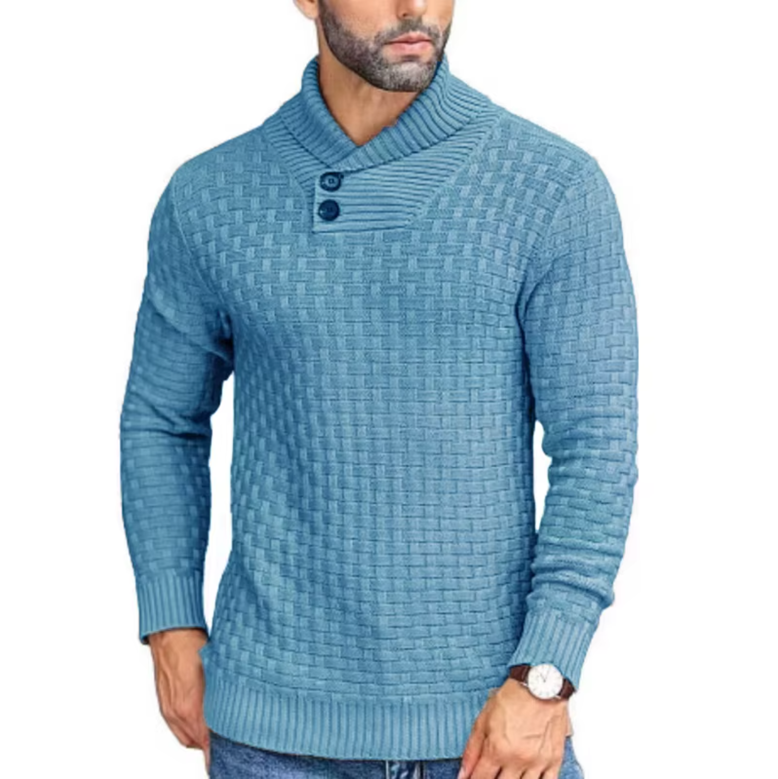 Greg - Štruktúrovaný Pletený Sveter so Zapínacím Vysokým Golierom