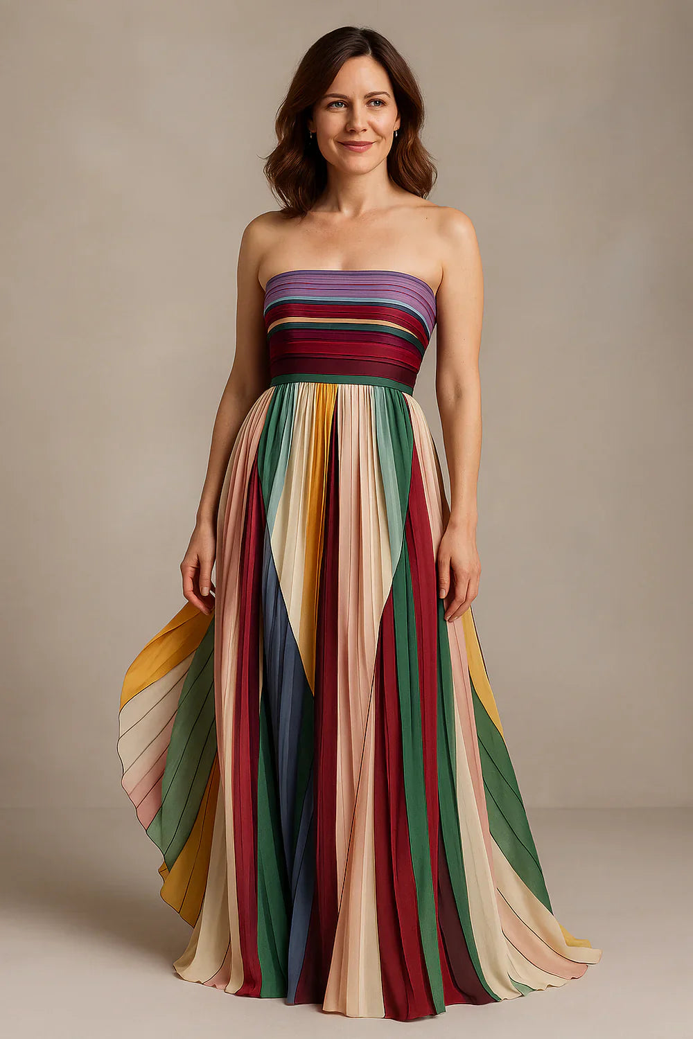 Armelle - Farebné Bezrukávové Dlhé Módne Šaty