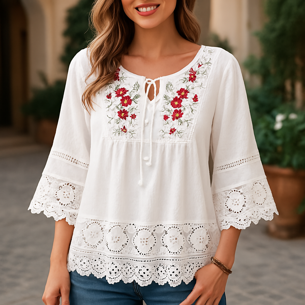 Sayana - Boheme Chic Broderet Bomuldsbluse