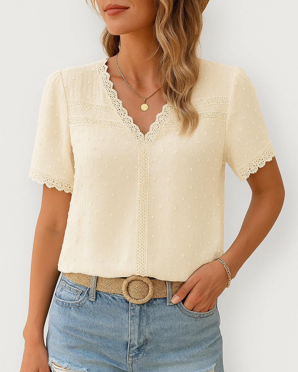 Leana - Elegant Bluse i Bomuldsblonder