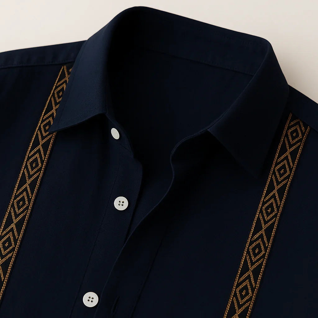 Afonso - Luksuriøs Broderet Afslappet Hørskjorte