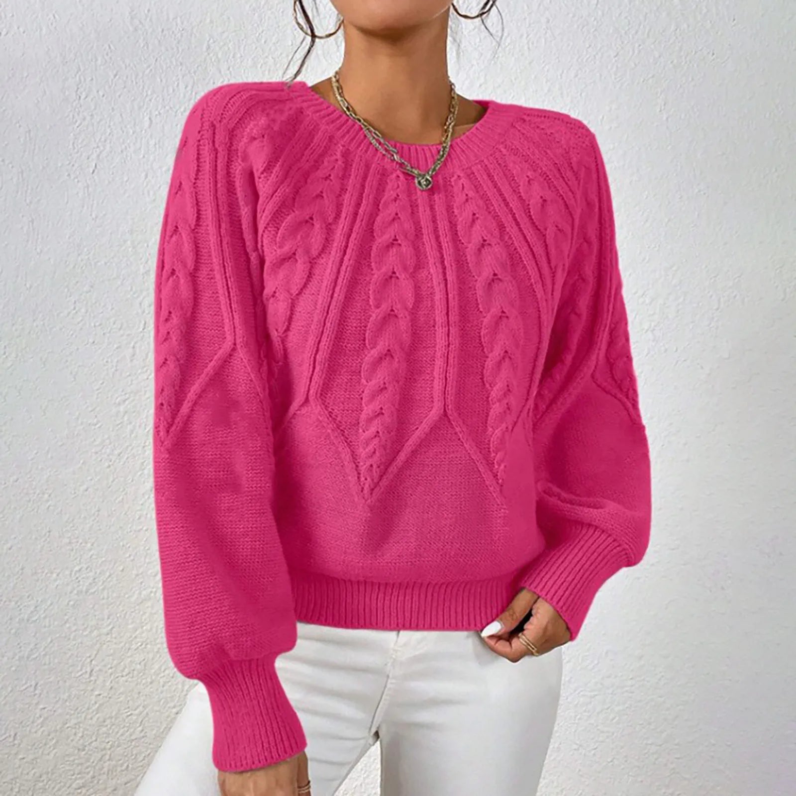 Elina - Elegantní Pletený Svetr S Copánkovým Vzorem