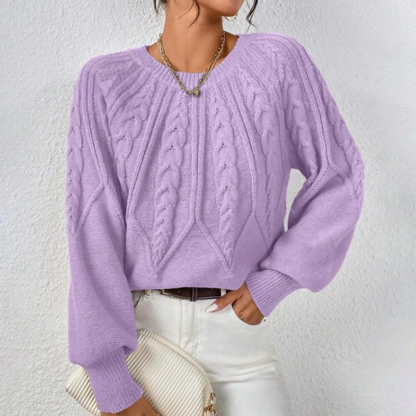 Elina - Elegantní Pletený Svetr S Copánkovým Vzorem