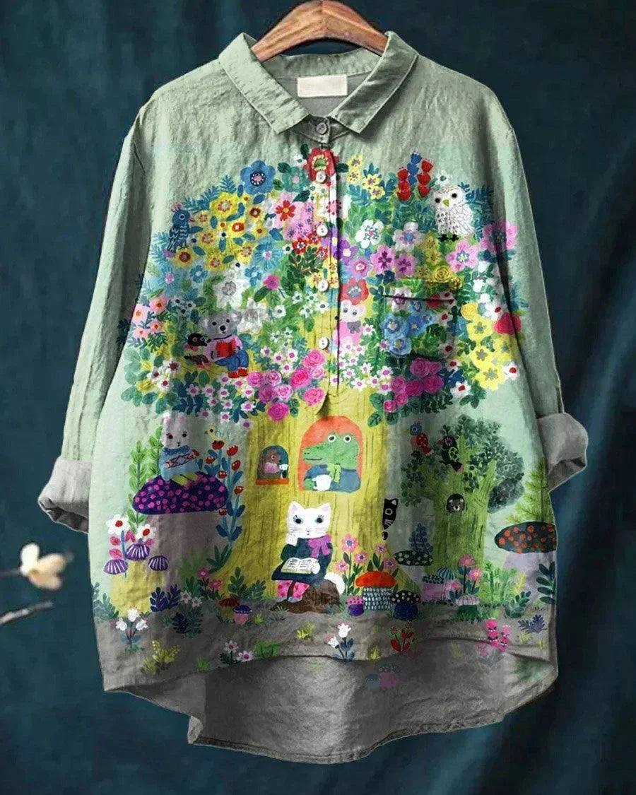 Shun - Kunstnerisk Dyreprint Bomuldsbluse