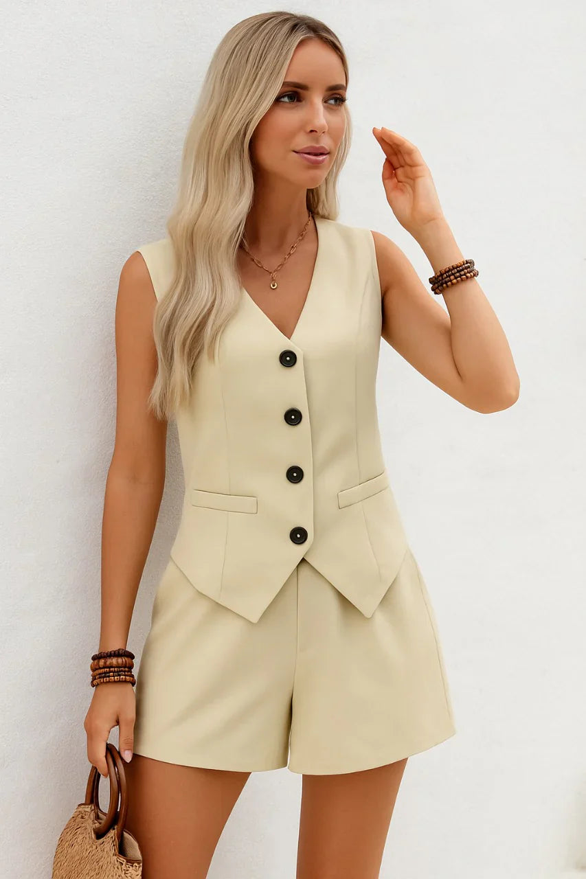 Tina - Elegant Sommersæt | Vesttop & Højtaljede Shorts