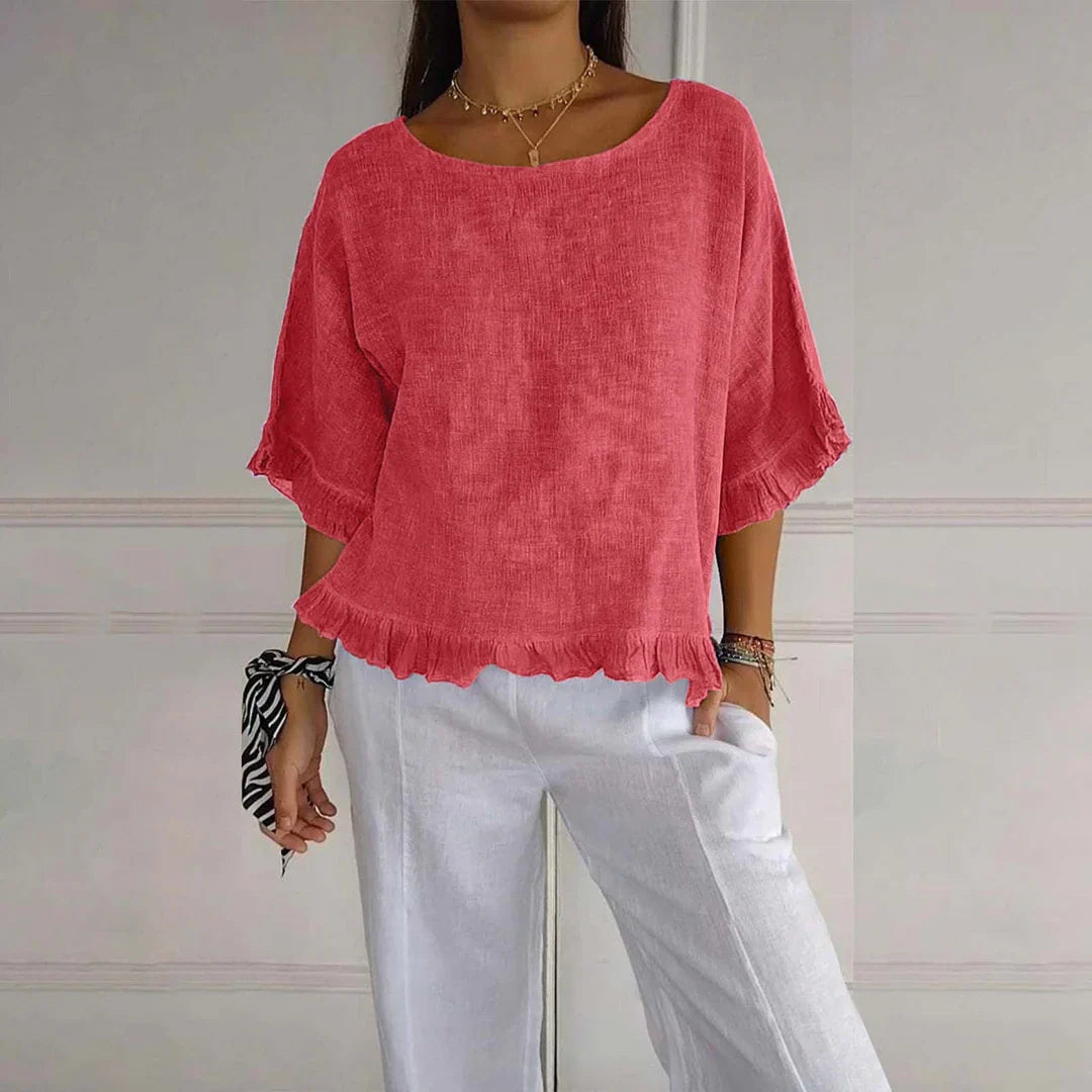 Rania - Løs Sommerbluse i Hør og Bomuld