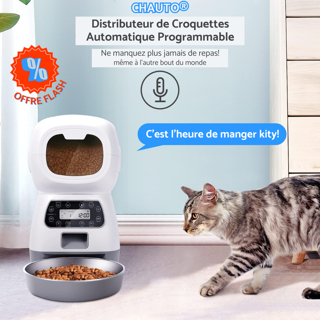 Chauto® Distributeur de Croquettes Automatique Programmable