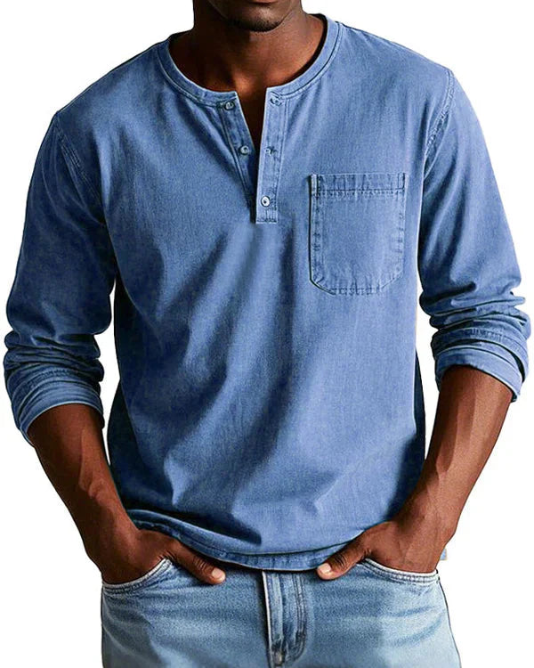 Sebastian - Retro Košile z Prémiového Lehkého Denimu