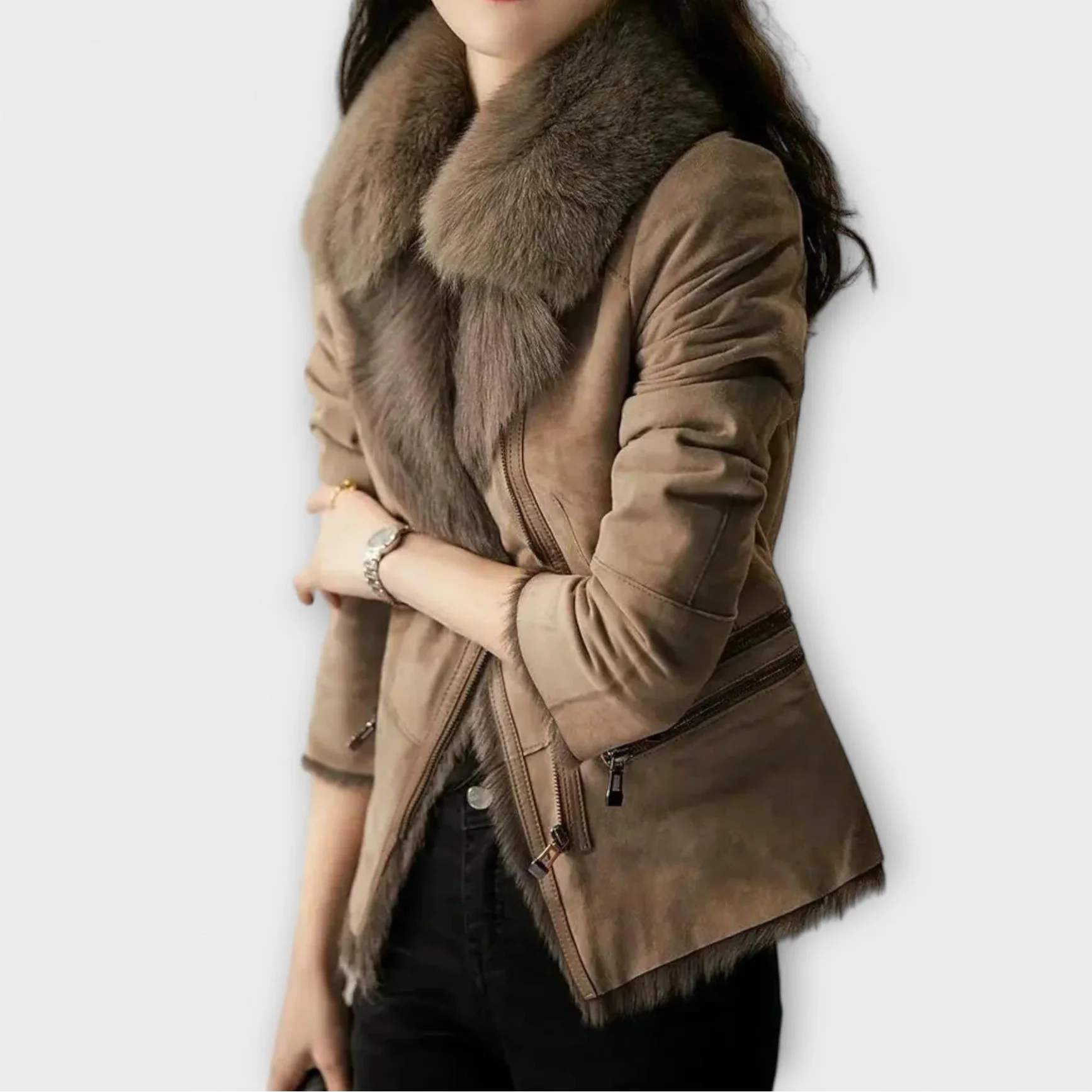 Tiziana - Semišový Kabát s Kožušinou