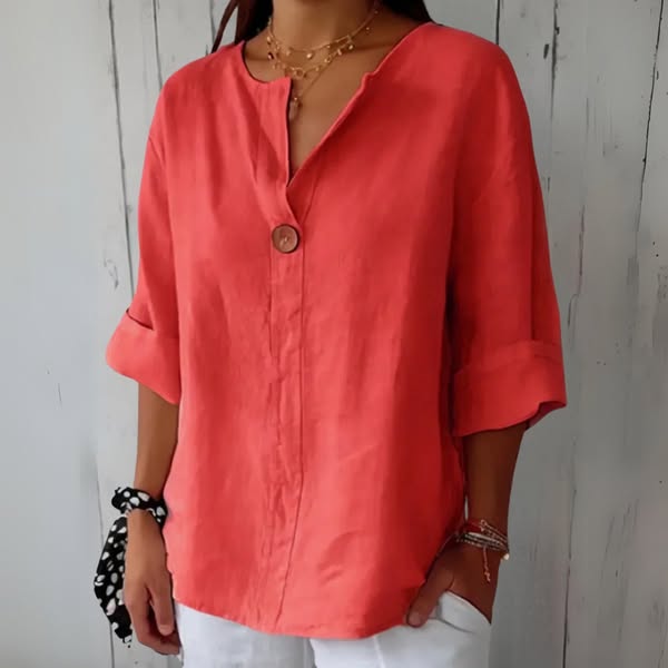 Ninon - Linned Bluse med V-Hals