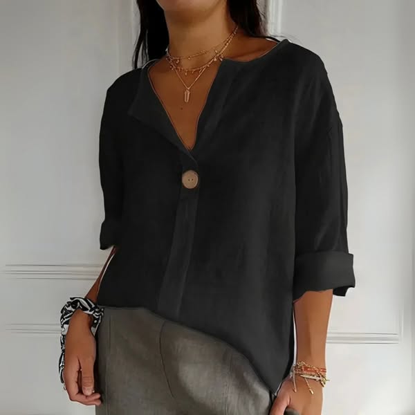 Ninon - Linned Bluse med V-Hals