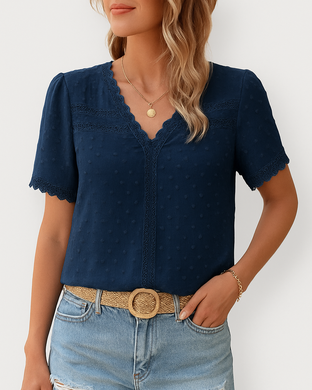 Leana - Elegant Bluse i Bomuldsblonder