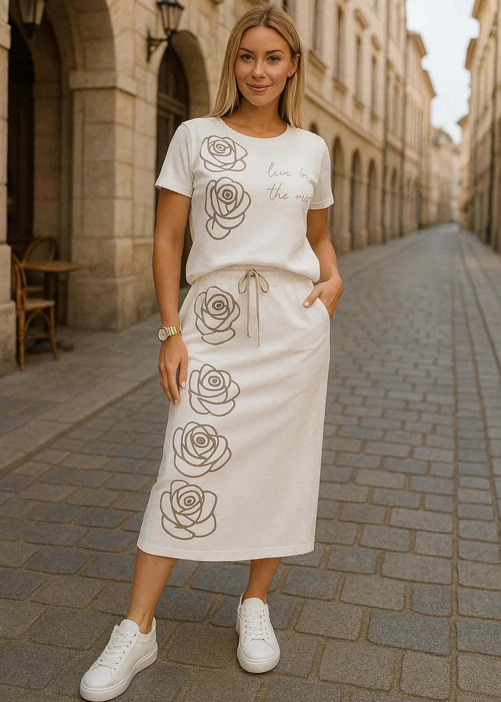 Rosine - Matchende T-Shirt og Nederdel Bomuldssæt