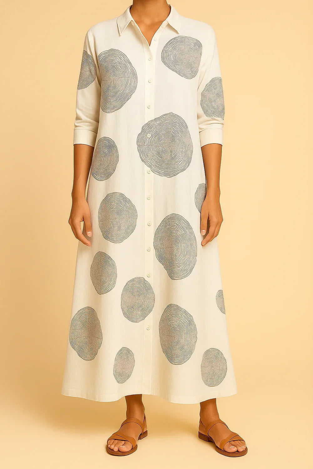 Thalia - Dlhé Dvojfarebné Košeľové Šaty z Ľanu