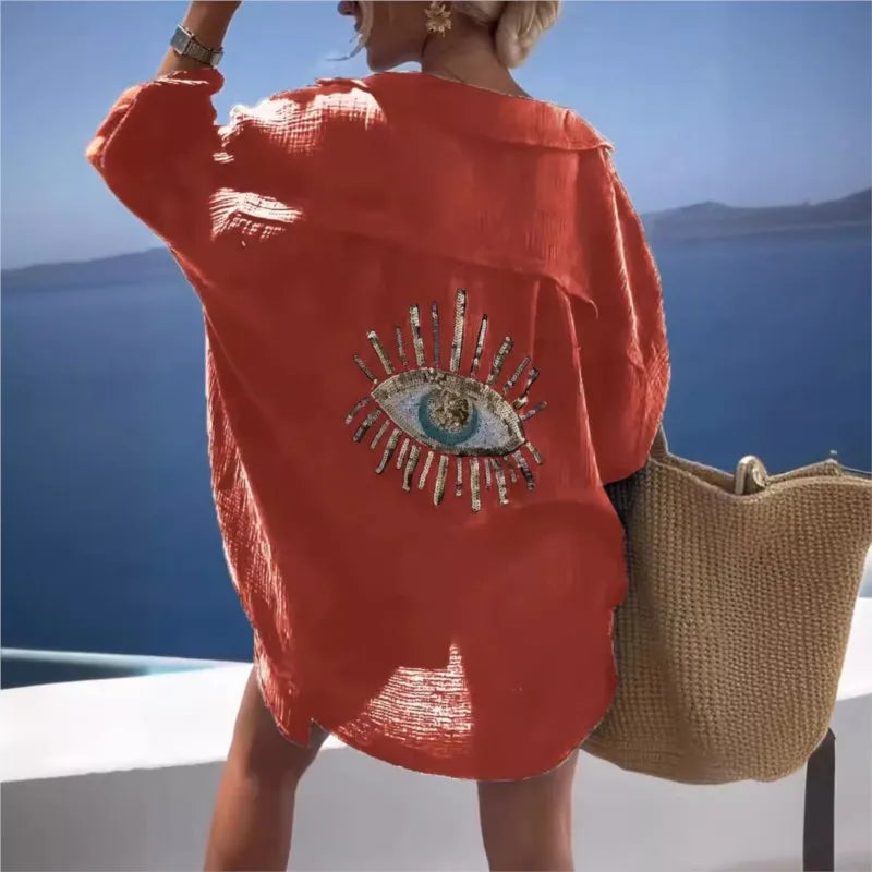 Ayline - Blå Øje Skjorte i Bomuldsgaze