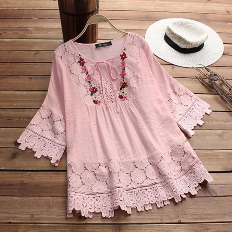 Sayana - Boheme Chic Broderet Bomuldsbluse