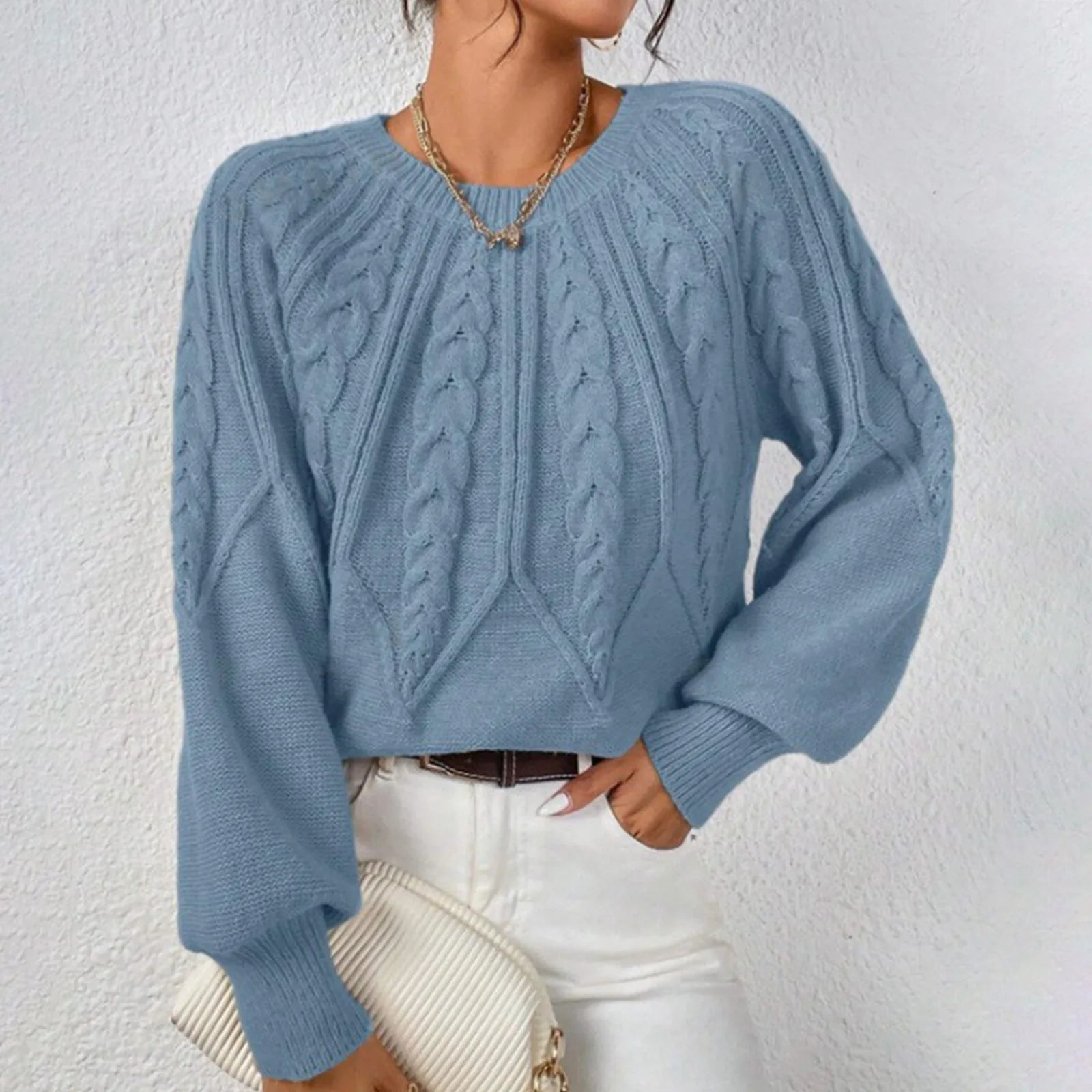 Elina - Elegantní Pletený Svetr S Copánkovým Vzorem