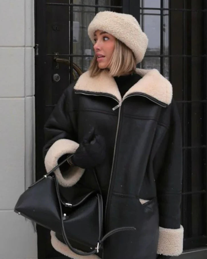 Emelia - Kožená Bunda S Fleece Podšívkou Z Obrácené Ovčí Kůže