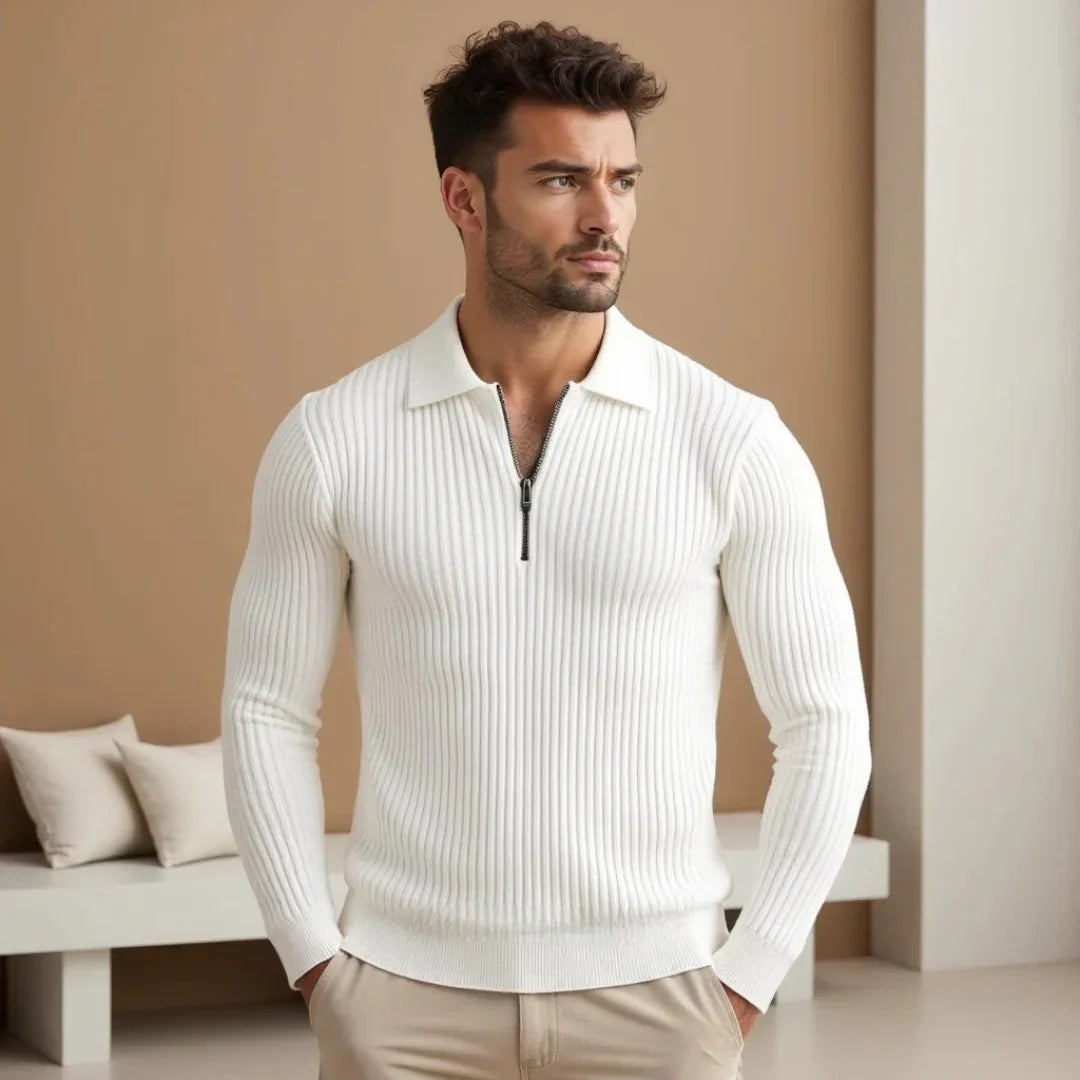 Noah - Prémiový Bavlnený Sveter s Polovičným Zipsom